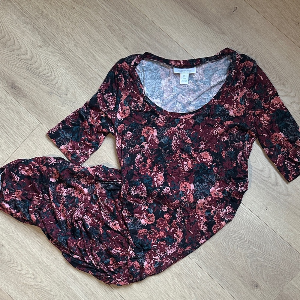 Motherhood Floral Long Sleeve Dress - Black and Pink